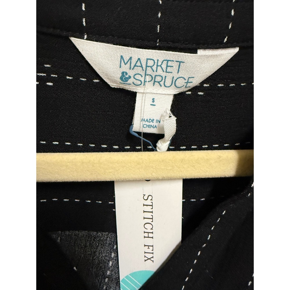 Market & Spruce Prat Henley 3/4 Sleeve Blouse Black Dash Stripe Small NEW - Picture 2 of 5
